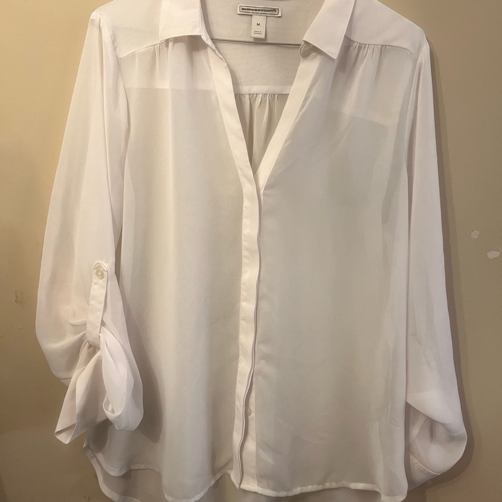 Dana Buchman White Semi-Sheer Button-Front Blouse